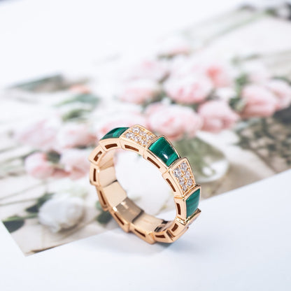 [Glitter Jewelry]SERPENTI RING PINK GOLD MALACHITE DIAMOND PAVED 4MM
