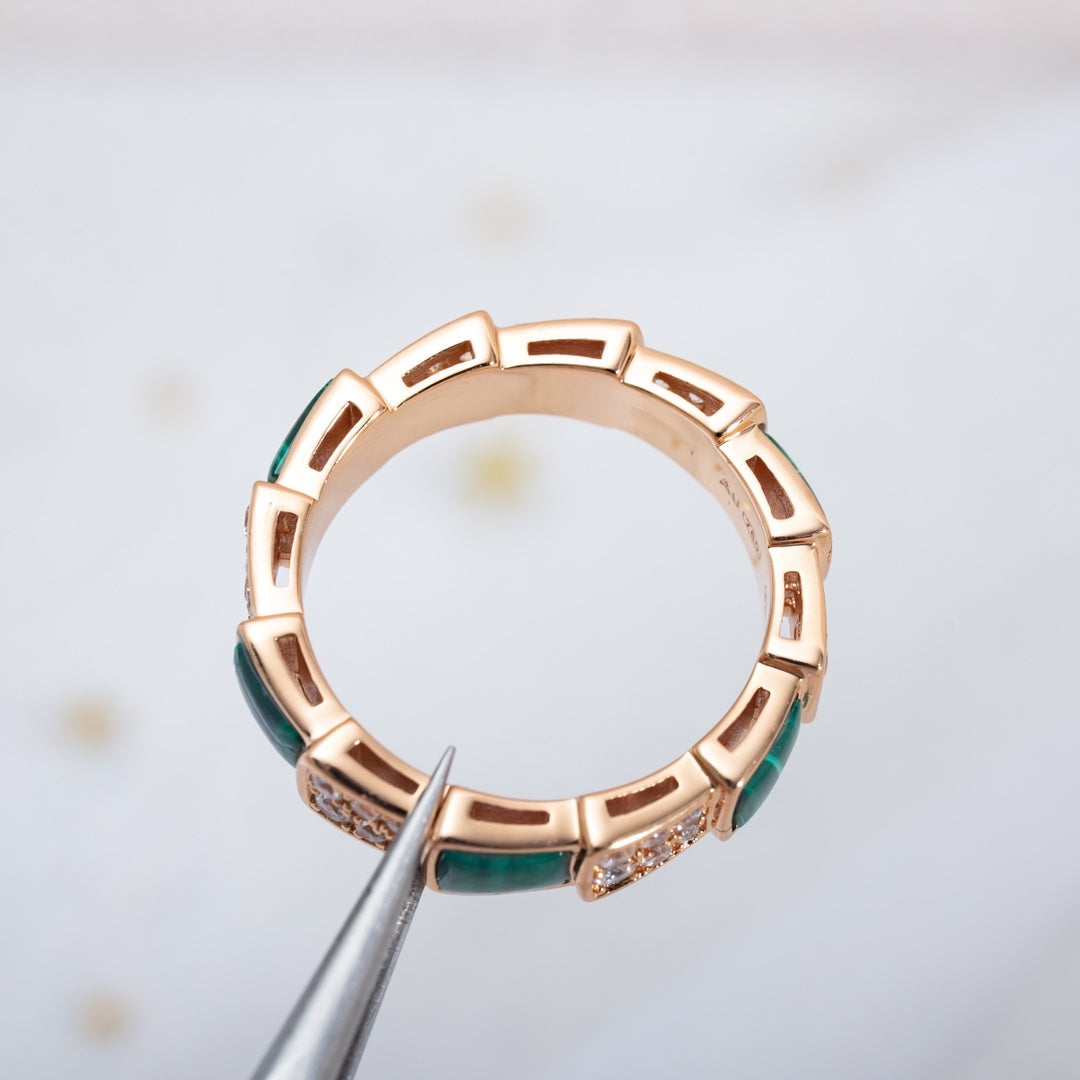 [Glitter Jewelry]SERPENTI RING PINK GOLD MALACHITE DIAMOND PAVED 4MM