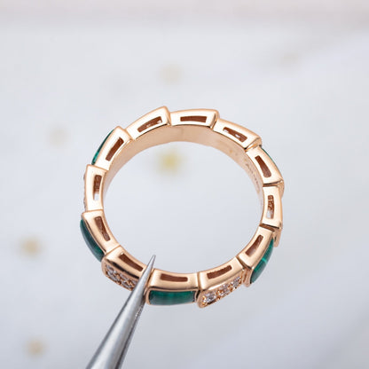 [Glitter Jewelry]SERPENTI RING PINK GOLD MALACHITE DIAMOND PAVED 4MM