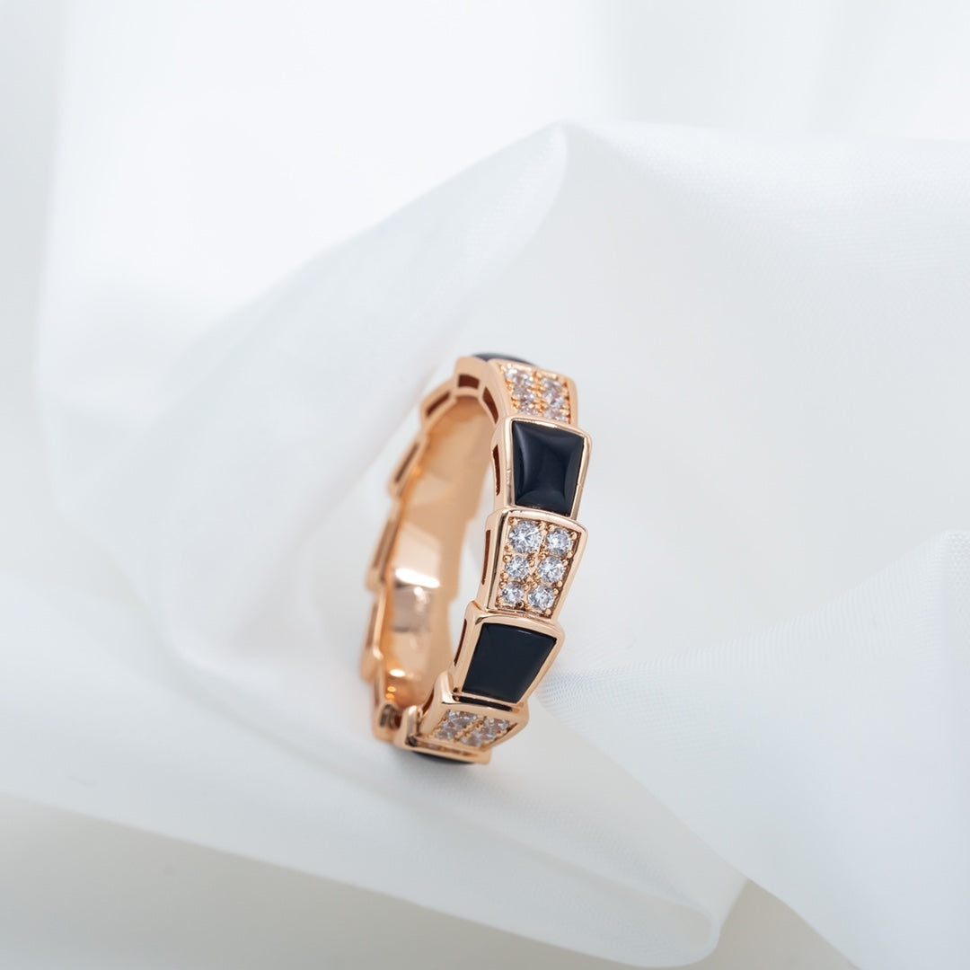 [Glitter Jewelry]SERPENTI RING PINK GOLD BLACK MOP DIAMOND PAVED 4MM