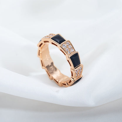 [Glitter Jewelry]SERPENTI RING PINK GOLD BLACK MOP DIAMOND PAVED 4MM