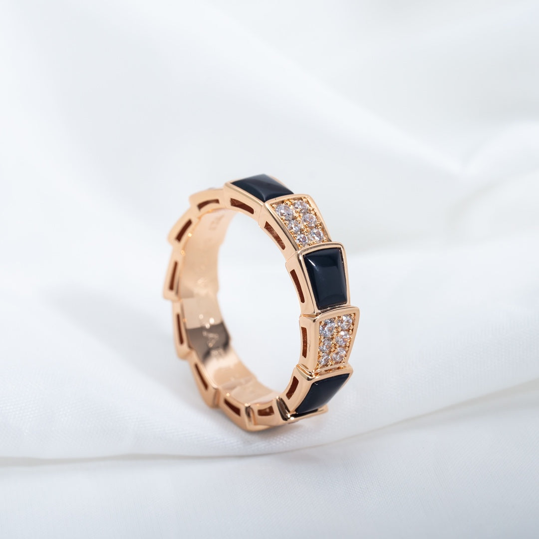 [Glitter Jewelry]SERPENTI RING PINK GOLD BLACK MOP DIAMOND PAVED 4MM