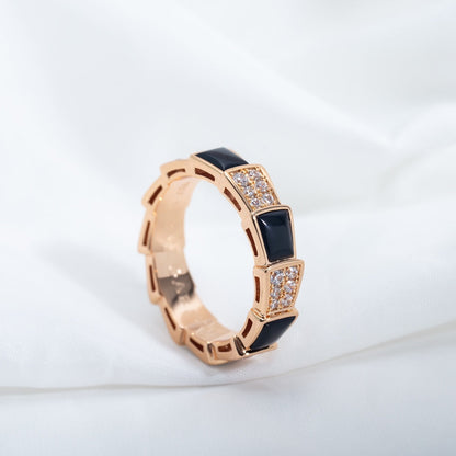 [Glitter Jewelry]SERPENTI RING PINK GOLD BLACK MOP DIAMOND PAVED 4MM