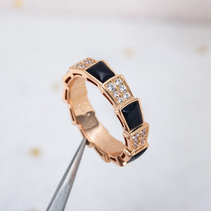 [Glitter Jewelry]SERPENTI RING PINK GOLD BLACK MOP DIAMOND PAVED 4MM