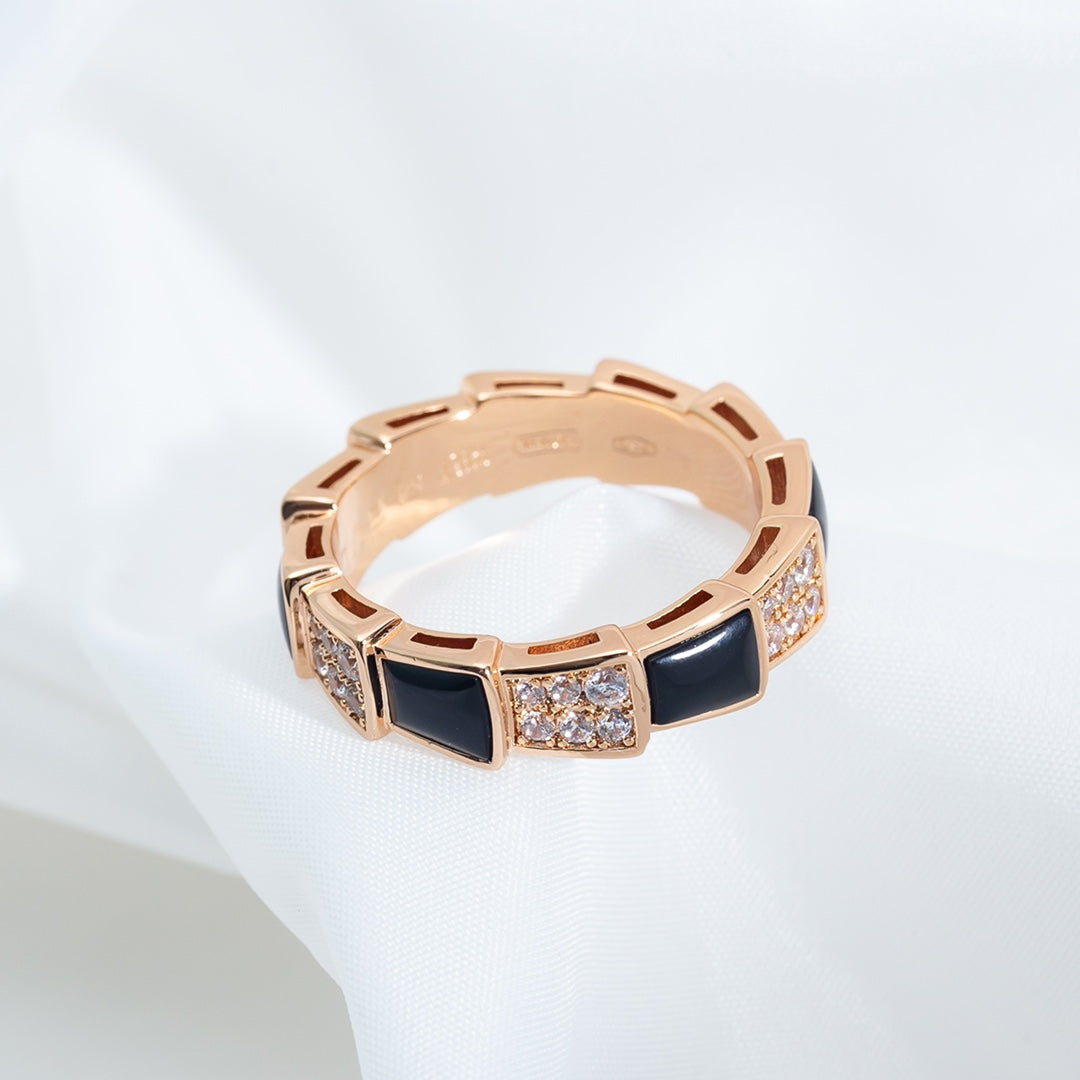 [Glitter Jewelry]SERPENTI RING PINK GOLD BLACK MOP DIAMOND PAVED 4MM