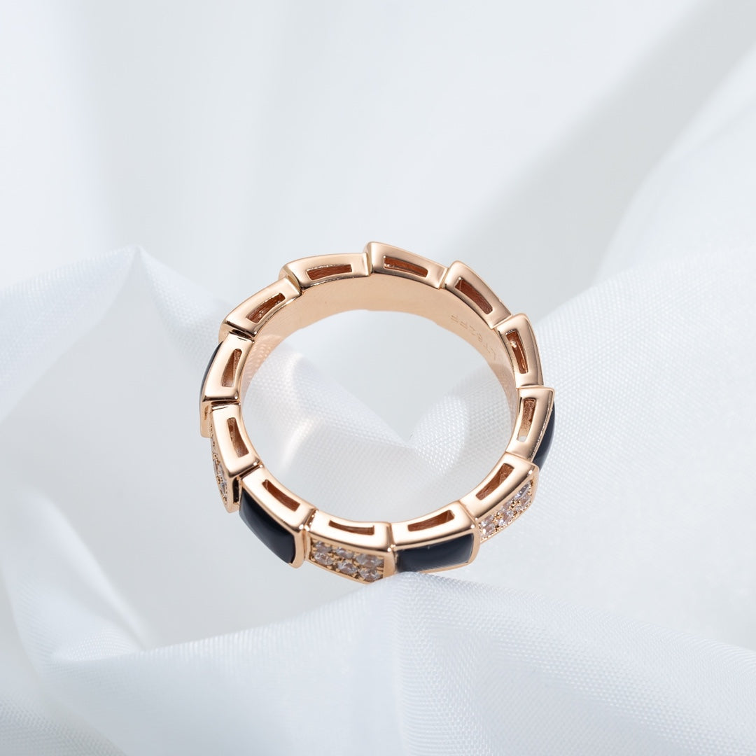[Glitter Jewelry]SERPENTI RING PINK GOLD BLACK MOP DIAMOND PAVED 4MM