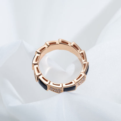 [Glitter Jewelry]SERPENTI RING PINK GOLD BLACK MOP DIAMOND PAVED 4MM