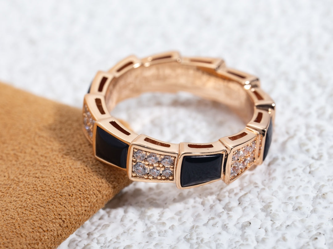 [Glitter Jewelry]SERPENTI RING PINK GOLD BLACK MOP DIAMOND PAVED 4MM