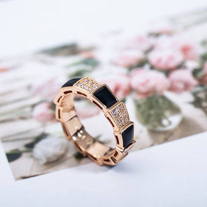 [Glitter Jewelry]SERPENTI RING PINK GOLD BLACK MOP DIAMOND PAVED 4MM