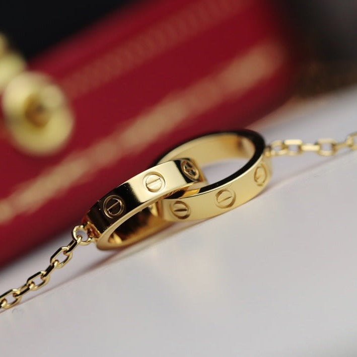 [Glitter Jewelry]LOVE NECKLACE DOUBLE RING GOLD