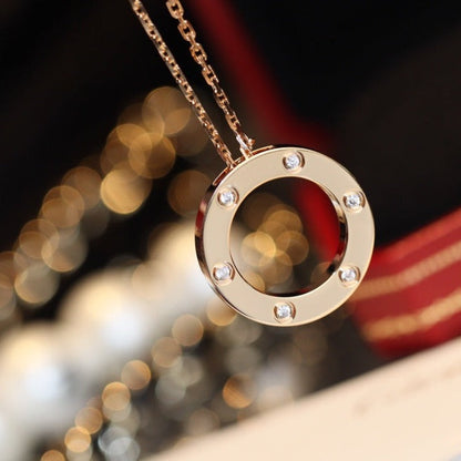 [Glitter Jewelry]LOVE NECKLACE 16MM 6 DIAMONDS PINK GOLD