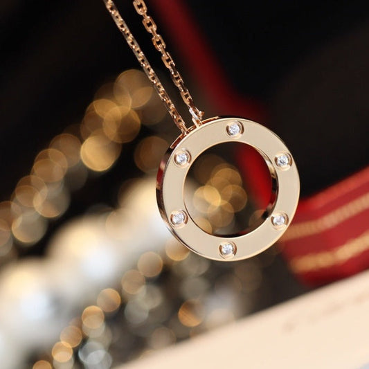 [Glitter Jewelry]LOVE NECKLACE 16MM 6 DIAMONDS PINK GOLD