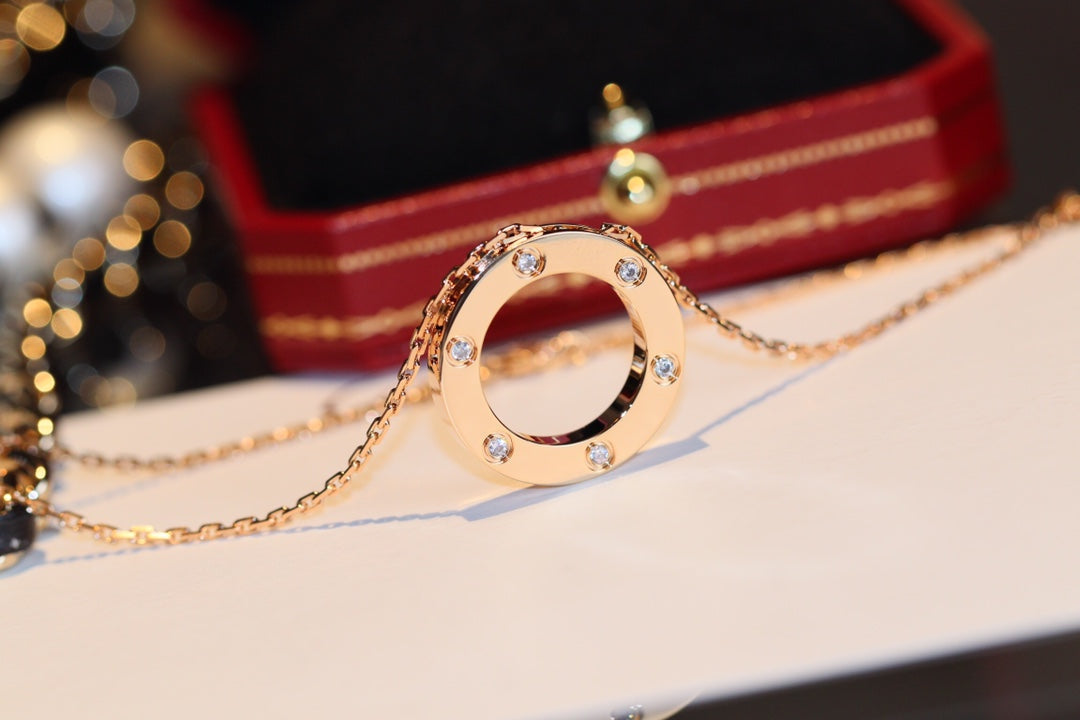 [Glitter Jewelry]LOVE NECKLACE 16MM 6 DIAMONDS PINK GOLD
