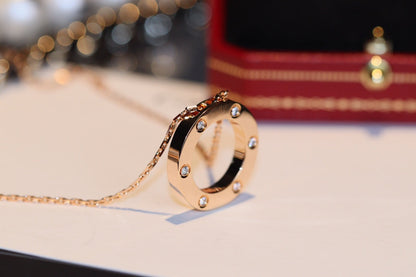 [Glitter Jewelry]LOVE NECKLACE 16MM 6 DIAMONDS PINK GOLD