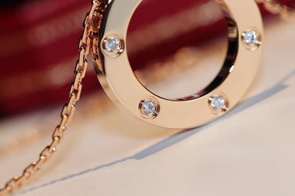 [Glitter Jewelry]LOVE NECKLACE 16MM 6 DIAMONDS PINK GOLD