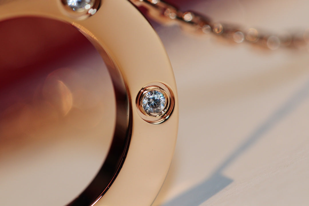 [Glitter Jewelry]LOVE NECKLACE 16MM 6 DIAMONDS PINK GOLD