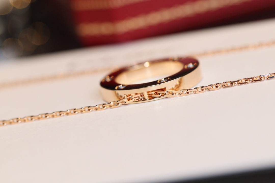 [Glitter Jewelry]LOVE NECKLACE 16MM 6 DIAMONDS PINK GOLD