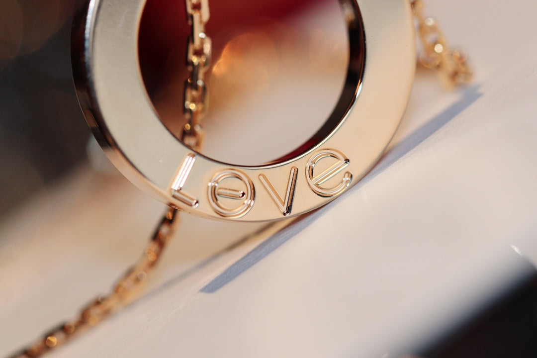 [Glitter Jewelry]LOVE NECKLACE 16MM 6 DIAMONDS PINK GOLD