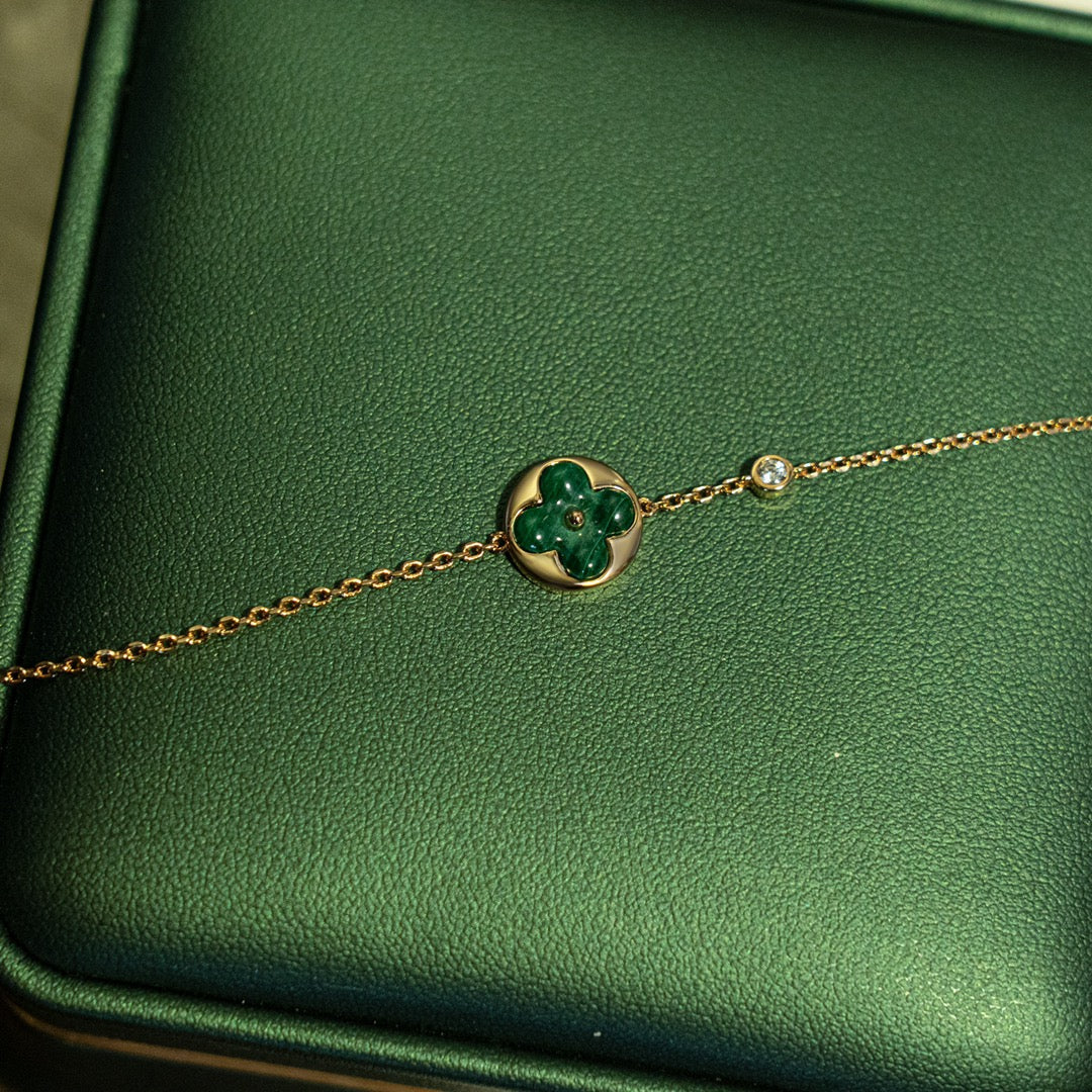 [Glitter Jewelry]SUN MALACHITE 1 DIAMOND PINK GOLD BRACELET