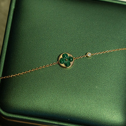 [Glitter Jewelry]SUN MALACHITE 1 DIAMOND PINK GOLD BRACELET