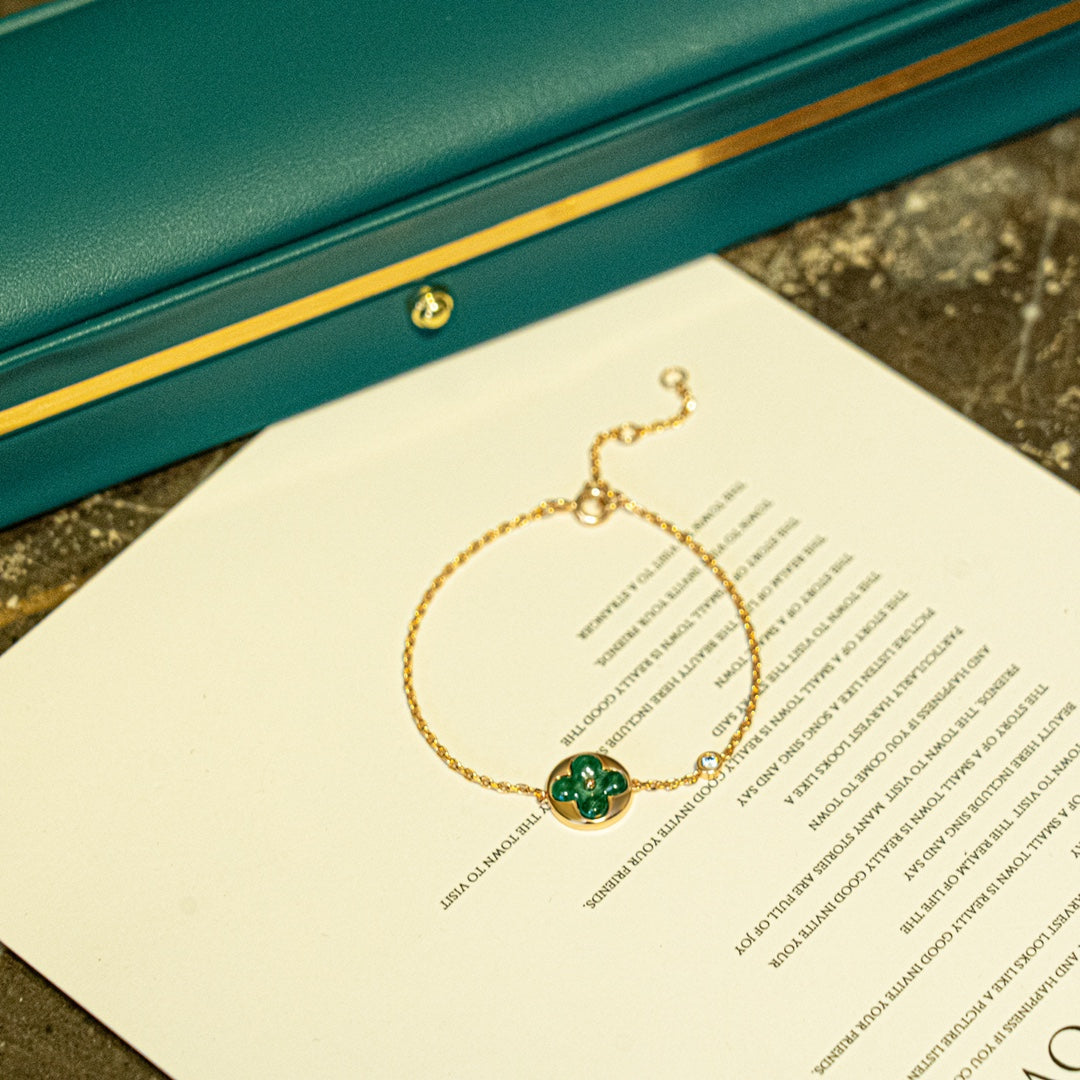 [Glitter Jewelry]SUN MALACHITE 1 DIAMOND PINK GOLD BRACELET