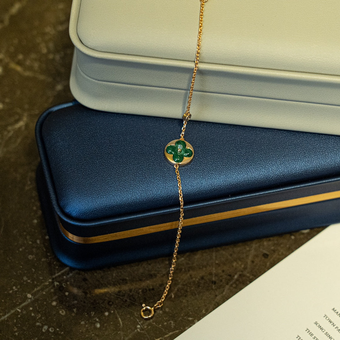 [Glitter Jewelry]SUN MALACHITE 1 DIAMOND PINK GOLD BRACELET