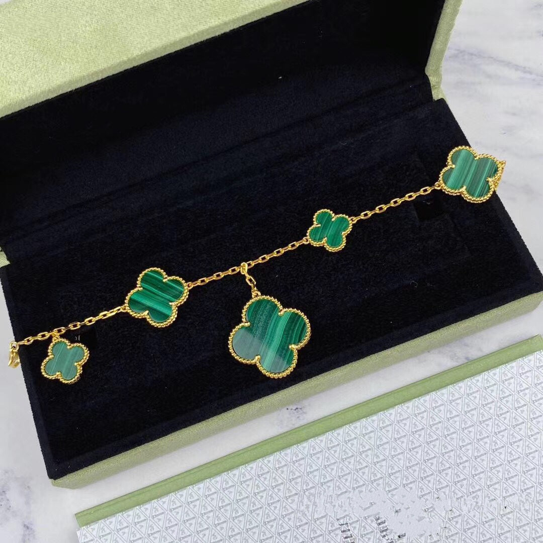 [Glitter Jewelry]MAGIC CLOVER MALACHITE GOLD BRACELET 5 MOTIFS