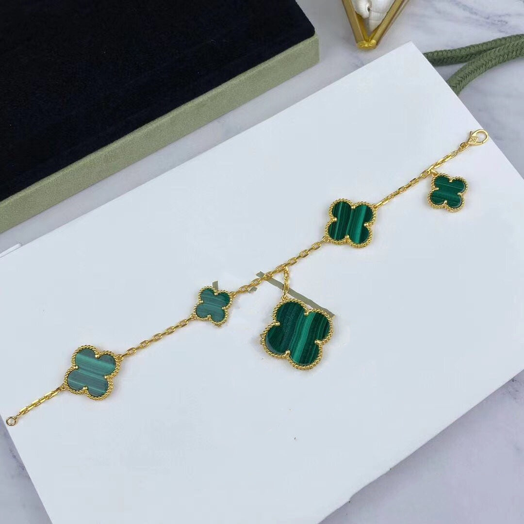 [Glitter Jewelry]MAGIC CLOVER MALACHITE GOLD BRACELET 5 MOTIFS