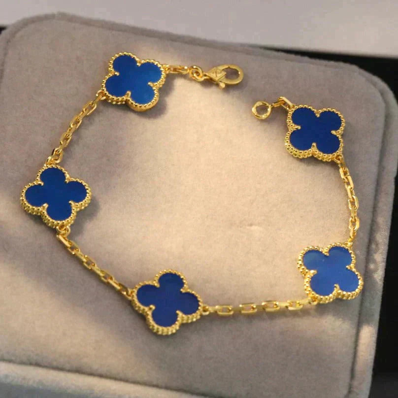 [Glitter Jewelry]CLOVER 5 MOTIFS BLUE AGATE BRACELET