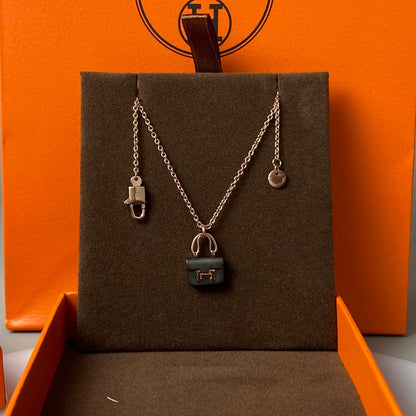 [Glitter Jewelry]CONSTANCE BLACK PEDANT PINK GOLD NECKLACE