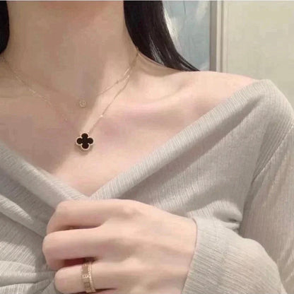 [Glitter Jewelry]CLOVER 15MM BLACK ONYX SINGLE FLOWER NECKLACE