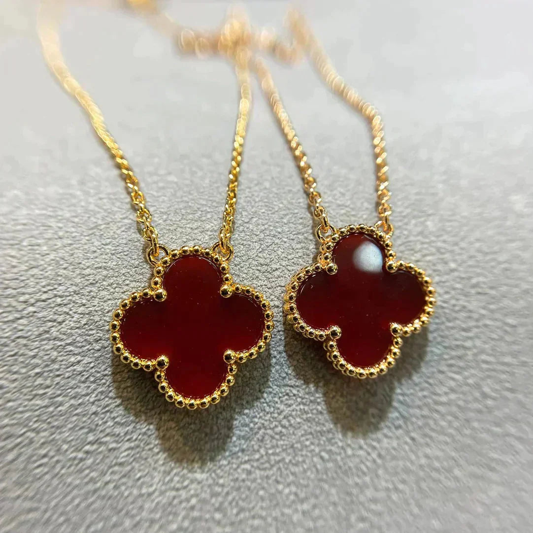 [Glitter Jewelry]CLOVER 15MM CARNELIAN SINGLE FLOWER NECKLACE