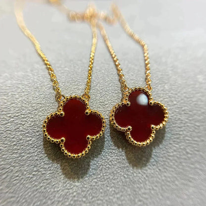 [Glitter Jewelry]CLOVER 15MM CARNELIAN SINGLE FLOWER NECKLACE