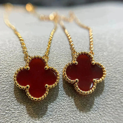 [Glitter Jewelry]CLOVER 15MM CARNELIAN SINGLE FLOWER NECKLACE