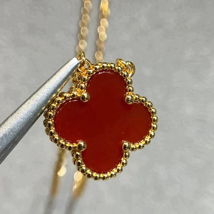 [Glitter Jewelry]CLOVER 15MM CARNELIAN SINGLE FLOWER NECKLACE