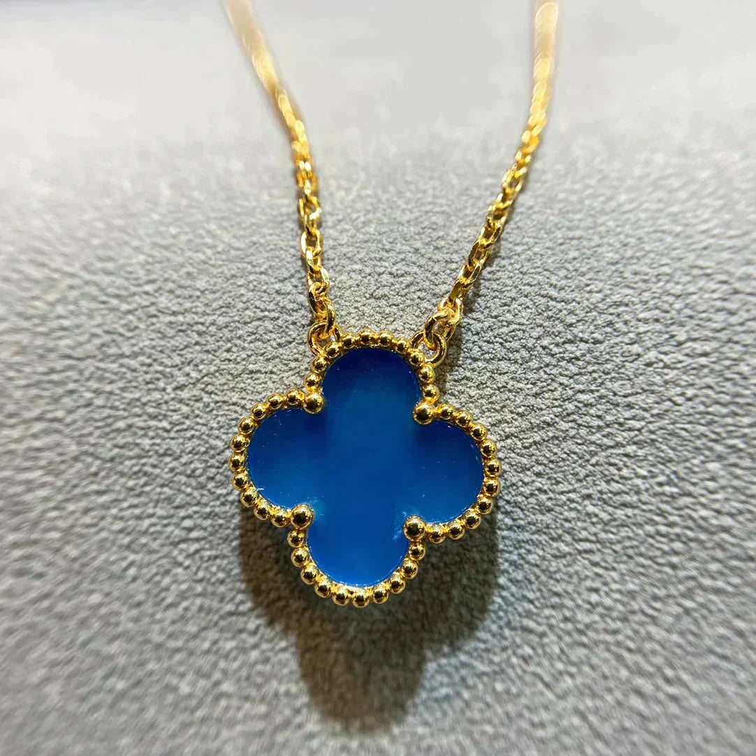 [Glitter Jewelry]CLOVER 15MM BLUE AGATE NECKLACE