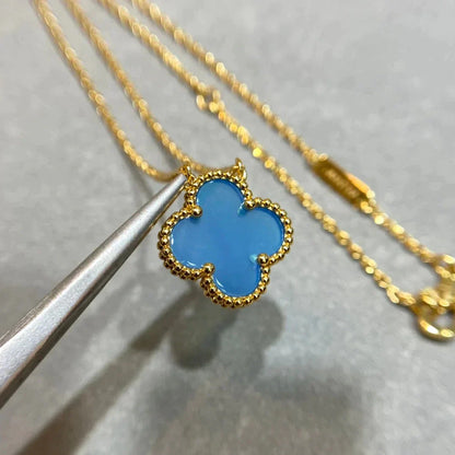 [Glitter Jewelry]CLOVER 15MM BLUE AGATE NECKLACE