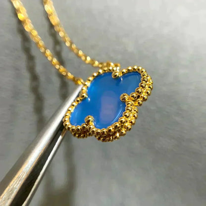 [Glitter Jewelry]CLOVER 15MM BLUE AGATE NECKLACE