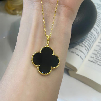 [Glitter Jewelry]CLOVER 25MM NECKLACE GOLD ONYX