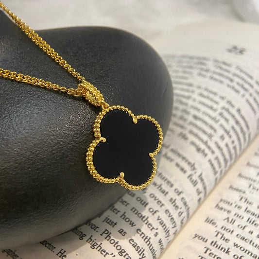 [Glitter Jewelry]CLOVER 25MM NECKLACE GOLD ONYX