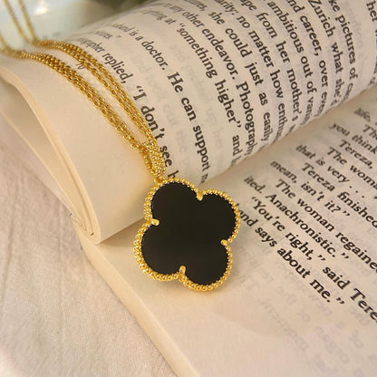 [Glitter Jewelry]CLOVER 25MM NECKLACE GOLD ONYX