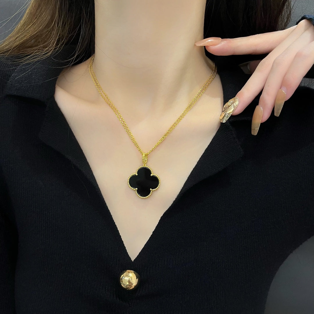 [Glitter Jewelry]CLOVER 25MM NECKLACE GOLD ONYX