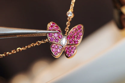 [Glitter Jewelry]BUTTERFLY RED DIAMOND ROSE GOLD NECKLACE
