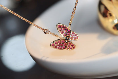 [Glitter Jewelry]BUTTERFLY RED DIAMOND ROSE GOLD NECKLACE