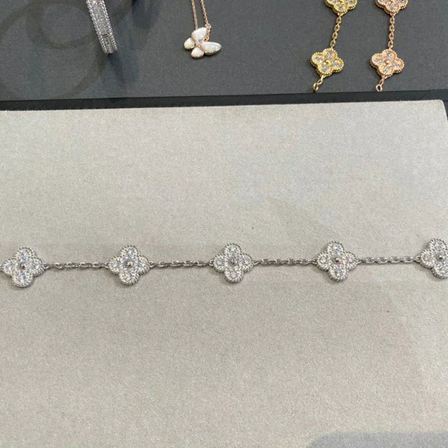 [グリッタージュエリー]クローバー 5モチーフ ダイヤモンドブレスレット シルバー