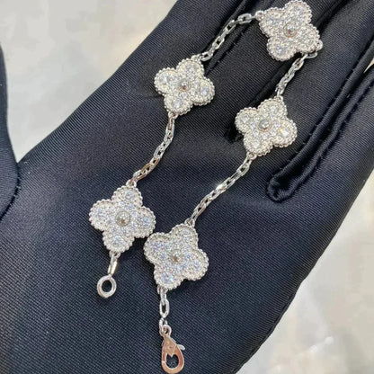 [グリッタージュエリー]クローバー 5モチーフ ダイヤモンドブレスレット シルバー