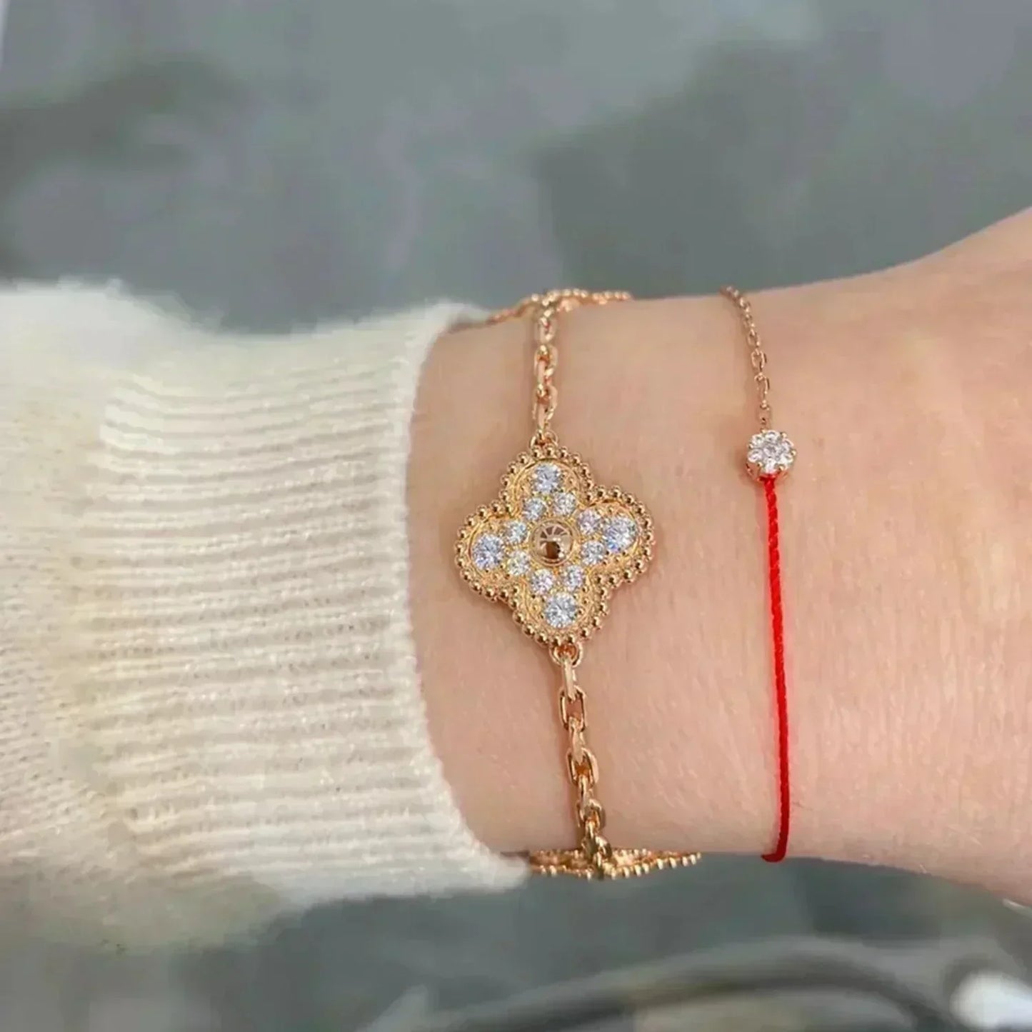 [Glitter Jewelry]CLOVER 5 MOTIFS  FULL DIAMOND BRACELET