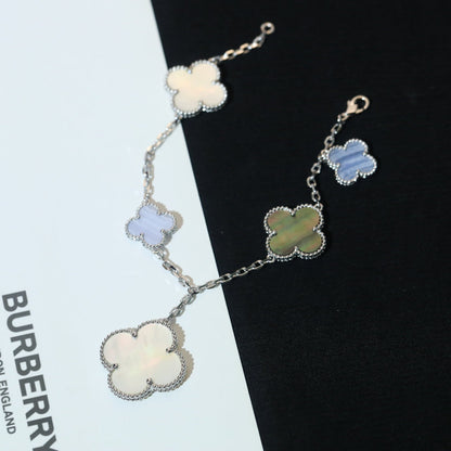 [Glitter Jewelry]CLOVER BRACELET 5 MOTIFS MOP CHALCEDONY SILVER
