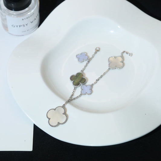 [Glitter Jewelry]CLOVER BRACELET 5 MOTIFS MOP CHALCEDONY SILVER