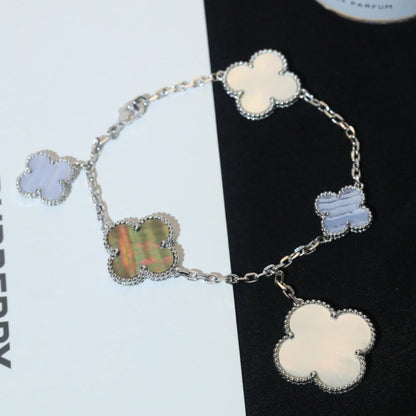 [Glitter Jewelry]CLOVER BRACELET 5 MOTIFS MOP CHALCEDONY SILVER
